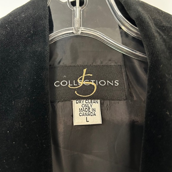 COLLECTIONS Black Velvet Shawl Collar Open Front Jacket Size L Made in Canada - Picture 6 of 8